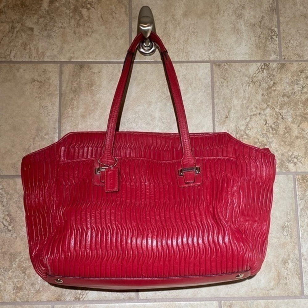 Coach Taylor Gathered Leather Alexis Carryall Tote Purse Red Bag
